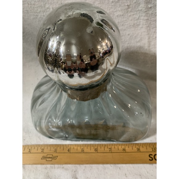 1980's Mexican Hand Blown Glass Decanter with Mercury Glass Sphere Stopper - Picture 4 of 4